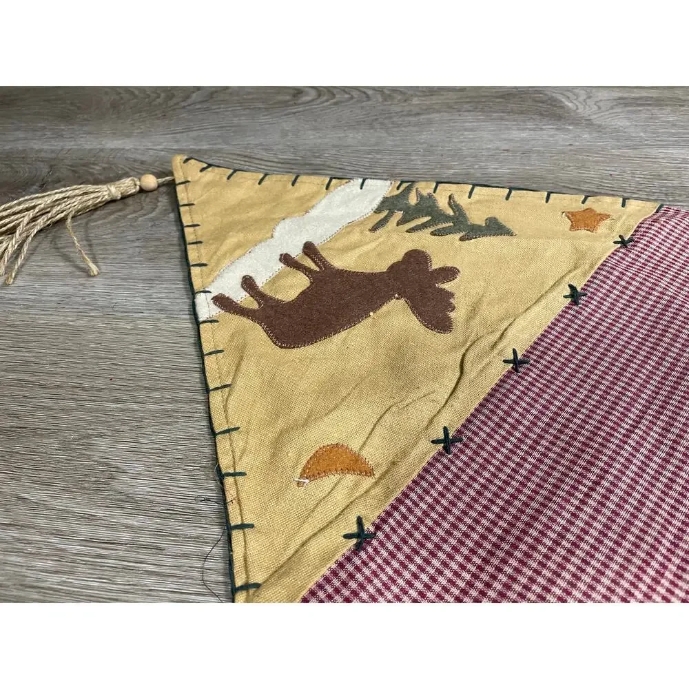 Rustic Lodge Wildlife‎ Table Runner Bear Deer Pine Tree Tapestry Tassel Cabin